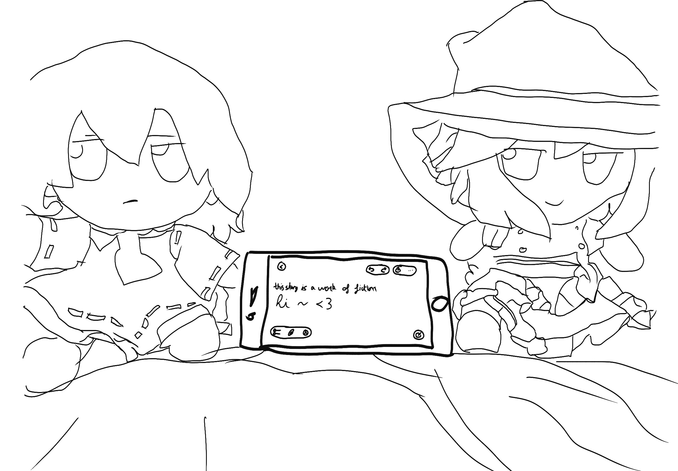a phone with a note app open, saying: this story is a work a fiction. hi ~ <3